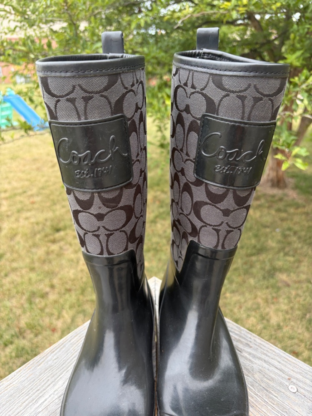 Coach Black Logo-Print Tall Rain Boots - Picture 2 of 13